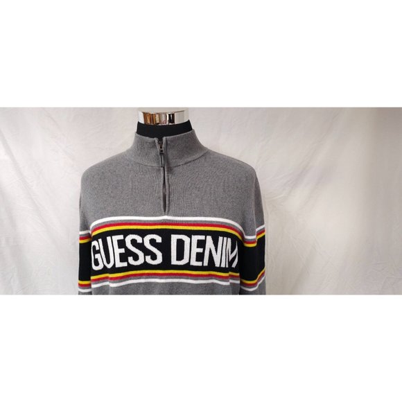 Guess Los Angeles Denim Mens Large Grey Spellout 1/4 Zip Cotton Sweater - Picture 4 of 13